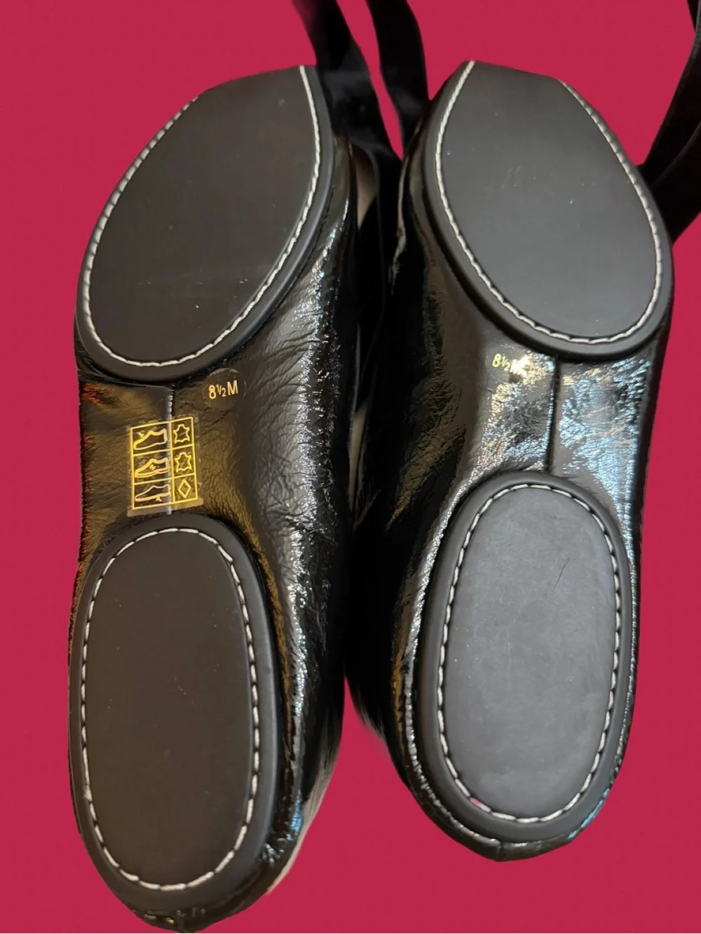 Tory Burch Black Patent Leather Ballet Flats with Ankle Ties